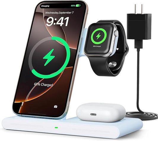 2026 Wireless Charger for Apple and Android Charging Station,3 in 1 Fast Max Charging for iPhone 16 15 14 13 12 Pro Max Plus, Apple Watch Series & Air pods 4 3 2 Pro, Android Samsung Galaxy Series