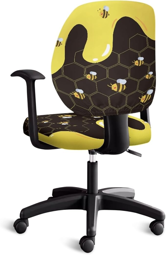 GLENLCWE Bee Office Chair Covers,Stretchable Cloth Polyester Computer Chair Seat Covers Office Armchair Slipcover Set of 2