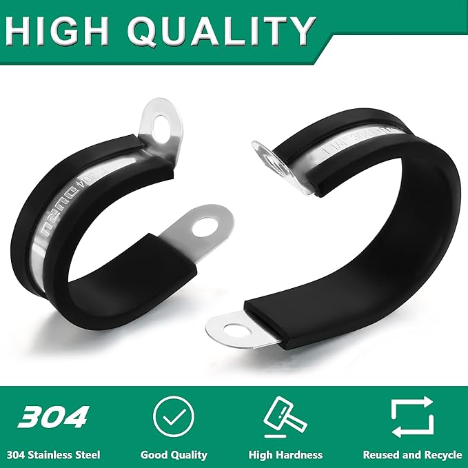 OURU 40PCS Cable Clamps 2 Inch 304 Stainless Steel Cable Clamps Rubber Coated Cushioned Insulated Cable Clamp,Automotive Wire Clamps,Pipe Clamps,Metal Clamp for Tube,Wire Cord Installation(51mm)