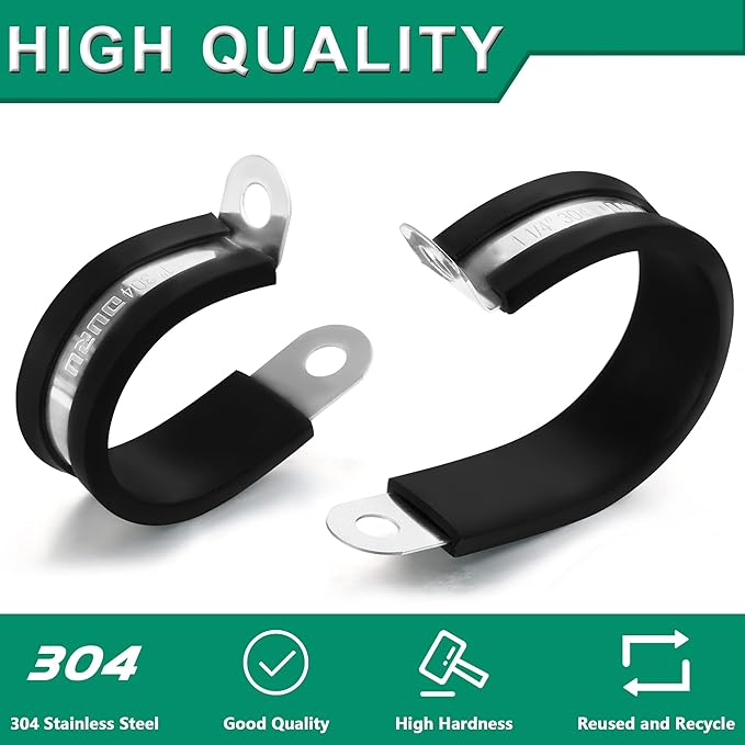 OURU 50PCS Cable Clamps 1-1/4 Inch 304 Stainless Steel Cable Clamps Rubber Coated Cushioned Insulated Cable Clamp,Automotive Wire Clamps,Pipe Clamps,Metal Clamp for Tube,Wire Cord Installation(32mm)