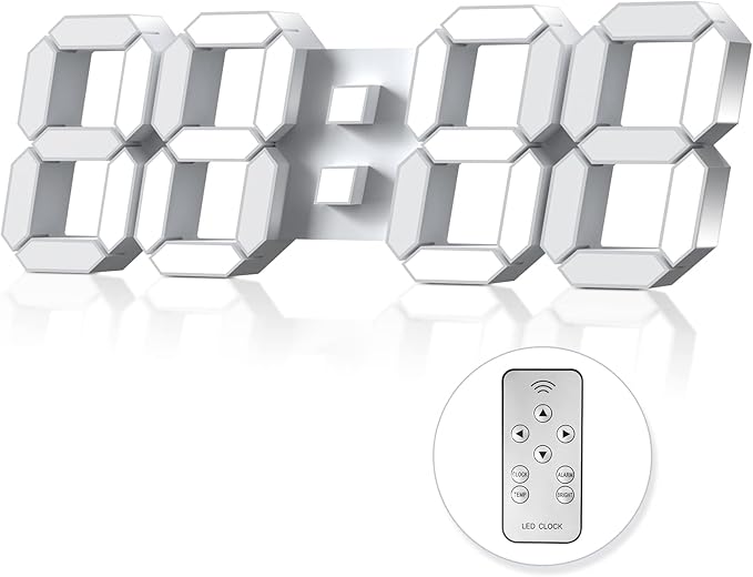 15" 3D LED Digital Wall Clock, Large Decor Wall Clock, 12/24H, Time/Date/Temperature Display, Adjust Brightness, Easy Read Time,for Office/Living Room/Meeting Room/Kitchen
