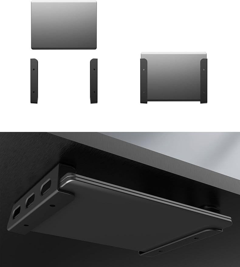 Under Desk Laptop Holder/Wall Mount, Compatible with Keyboard and Small Devices Up to 40mm/1.57in Thick Like Macbooks, Surface, Routers, Modems, Cable Box, Network Switch and More (Black)