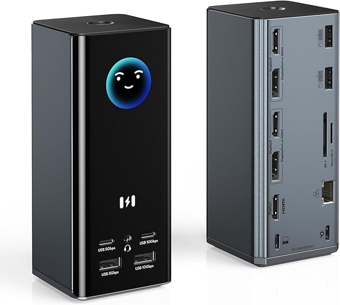 Selore Laptop Docking Station 3 Monitors, Triple 4K Display 3 HDMI 2 DP, Smart Display with Weather,100W PD, 10Gbps USB A/C, Gigabit Ethernet, SD/microSD Reader for Dell/HP/Lenovo/Asus/Acer