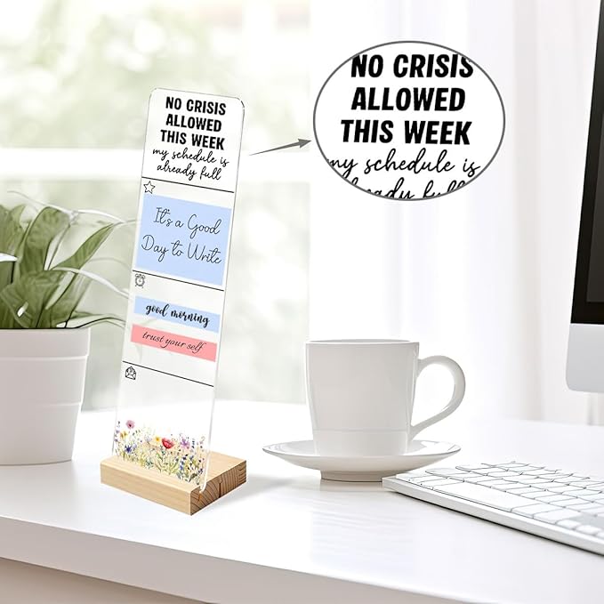 Sticky Notes Monitor Memo Board with Removable Wooden Base NO Crisis Allowed This Week Funny Office Quote Message Board Portable Sticky Note Holder Sarcastic Desk Decor