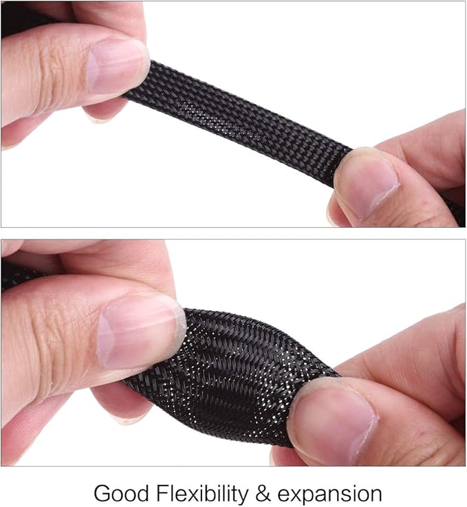 Keco 100ft – 1/8 inch PET Expandable Braided Cable Sleeve – Wire Sleeving for Audio Video and Other Home Device Cable Automotive Wire - Black