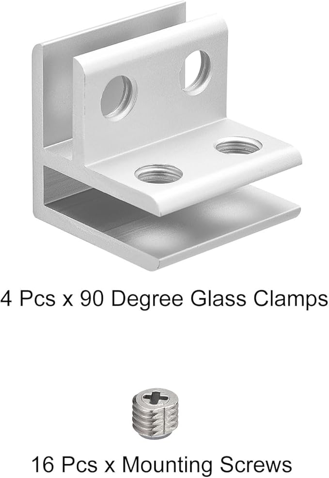 uxcell 90 Degree Glass Clamp, 4pcs for 4-8mm Aluminum Alloy Glass Shelf Support Bracket Double Side Glass Holder for Cabinet Cupboard
