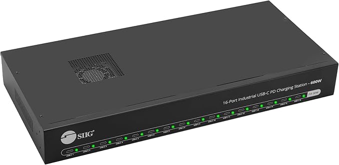 SIIG USB-C 16 Port 600W PD Industrial Powered Multiport Charging Station - 30W per Port - UL Certified - Rack Mount Compatible, for iPad/Tablet/Audio Guide and More (ID-US0A11-S1)