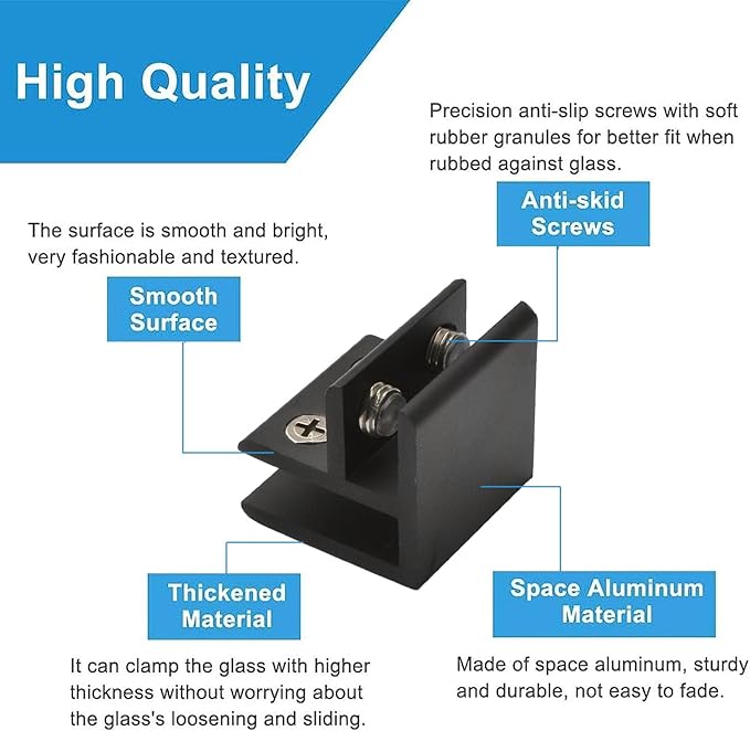INCREWAY Glass Clamp, 4Pcs Adjustable 90 Degrees Glass Clips Aluminum Alloy Glass Shelf Support Bracket, Glass Holder Connector for 8-10mm Thick Glass, Black