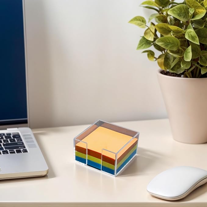 Acrylic Sticky Note Holder - 3 x 3 Sticky Note Dispenser with 3 Sets of Sticky Notes for Office and Home Desktop Organizer
