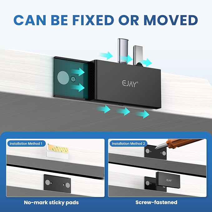 EJAY 4-Port Magnetic USB 3.0 Hub, 5Gbps High-Speed Data Transfer, Includes 2 Packs Sliding Rail, Screws & Sticky Pads for MacBook Laptop PC