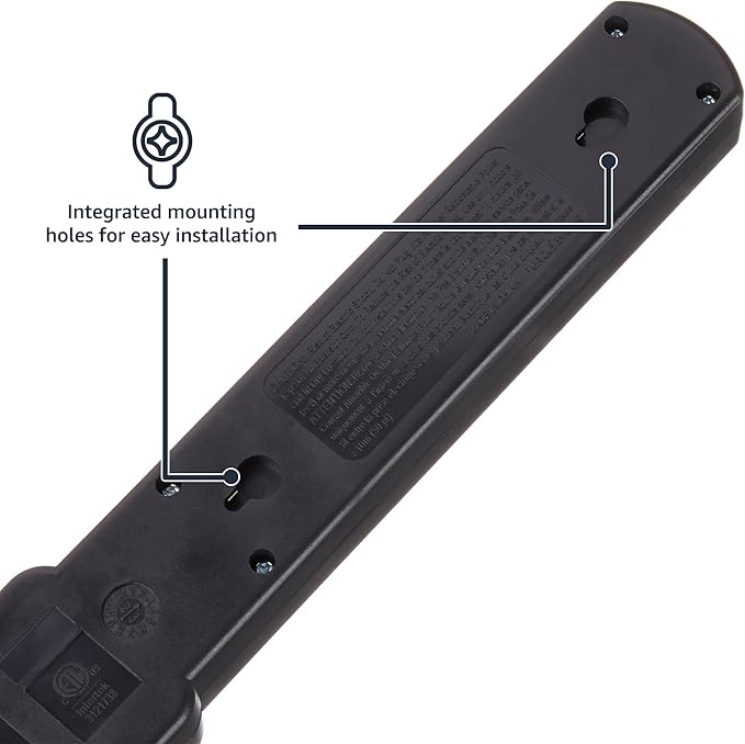 Amazon Basics 6-Outlet Surge Protector Power Strip with 200J Protection, Circuit Breaker, 2ft Extension Cord, Black, 2-Pack