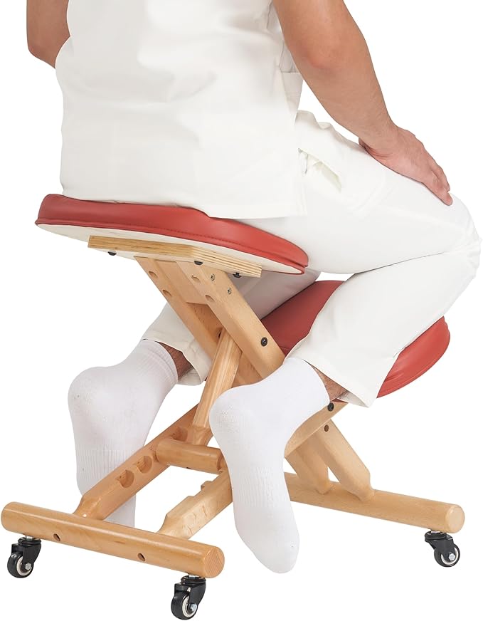Master Massage Ergonomic Wooden Foldable Kneeling Chair for Office –Wood Folding Posture Chair for Home-Posture Correction Stool-Improve Your Posture Cinnamon Color