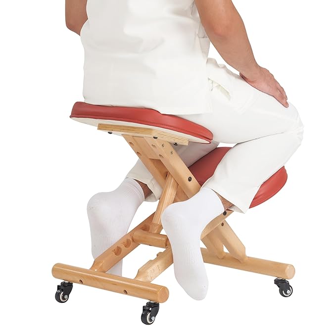 Master Massage Ergonomic Wooden Foldable Kneeling Chair for Office –Wood Folding Posture Chair for Home-Posture Correction Stool-Improve Your Posture Cinnamon Color