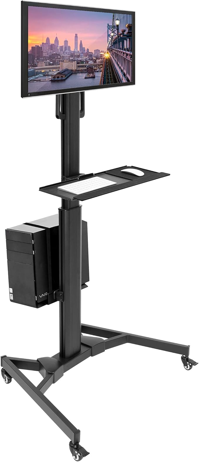 Mount-It! Computer Cart Mobile Desk Workstation with Monitor Mount for Screen up to 32", Rolling Computer Desk PC Cart, Keyboard & Mouse Tray, Rolling Stand with Adjustable CPU Holder, 63.5" Tall