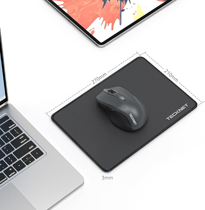 TECKNET 6 Pack Mouse Pad with Anti-fray Stitching, Waterproof Surface & Non-Slip Rubber Base with Stitched Edges Gaming Mouse Mat for Laptop，Compatible with Laser and Optical Mice - Black