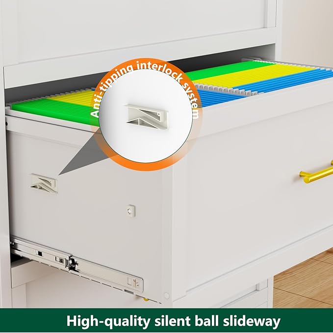 winiowa 2 Drawer File Cabinet, Metal Lateral File Cabinet with Lock, Locking Filing Cabinets for Home Office,Wide Office Storage Cabinet for Hanging Files Letter/Legal/F4/A4 Size (White, 2-Drawer)