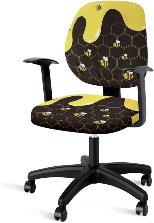 GLENLCWE Bee Office Chair Covers,Stretchable Cloth Polyester Computer Chair Seat Covers Office Armchair Slipcover Set of 2