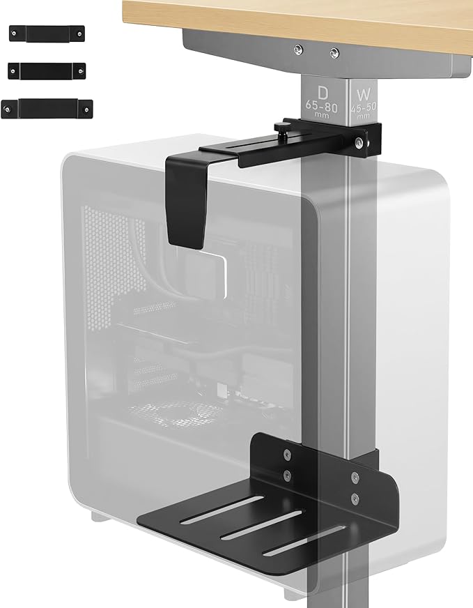TOPSKY Adjustable Under-Desk PC Mount, No-Drill Computer CPU Holder for Standing Desks, Supports up to 50 lbs, Easy Installation, Compatible with Most Standing Desks (Black)