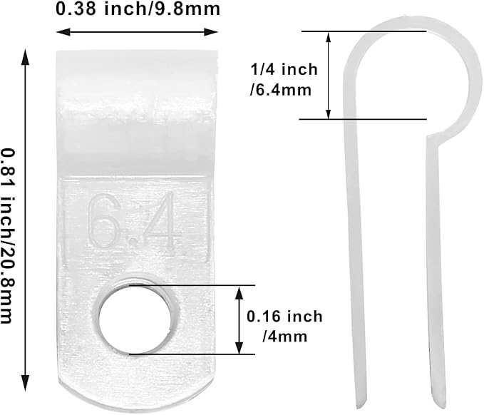 60pcs 1/4 Inch Nylon Cable Clamps, R-Type Wire Cable Clips with M4 Screws, Screw Mounting Cord Fastener Wire Conduit Clamp for Wire Management (White)