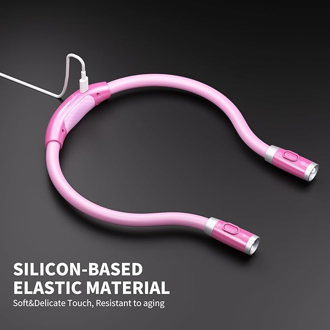LUXJET Neck Reading Light & Book Light for Reading in Bed - Hands Free, 6 Brightness Levels, 360° Flexible Arms, 80-Hour Rechargeable - Reading, Knitting, Camping, Repairing (Pink-New)