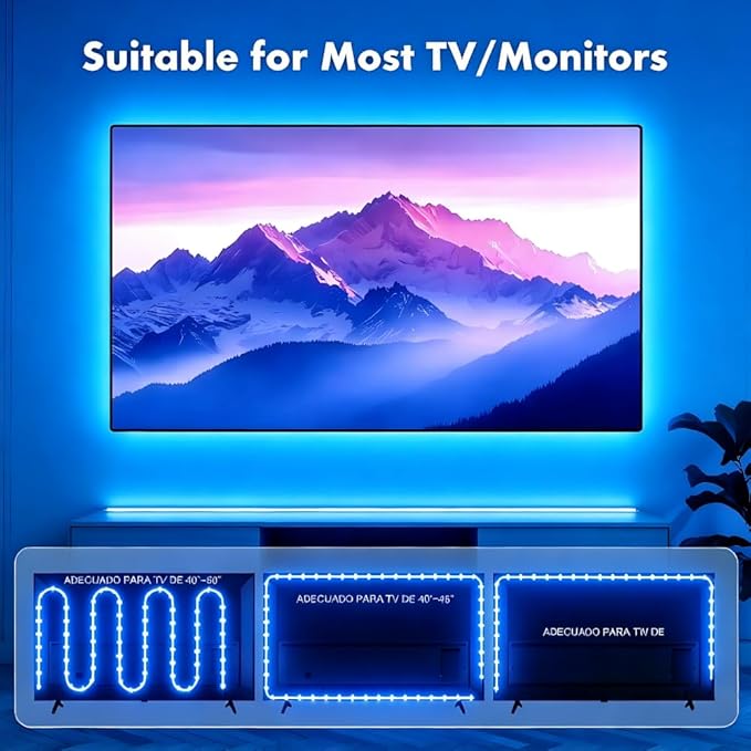 TV LED Backlight, RGB TV Backlight for 32-43 inch TVs,Smart APP Remote Control,Music Sync Color Changing Strip Lights,Led Strip Lights for Bedroom,Gaming,Kitchen,Living Room
