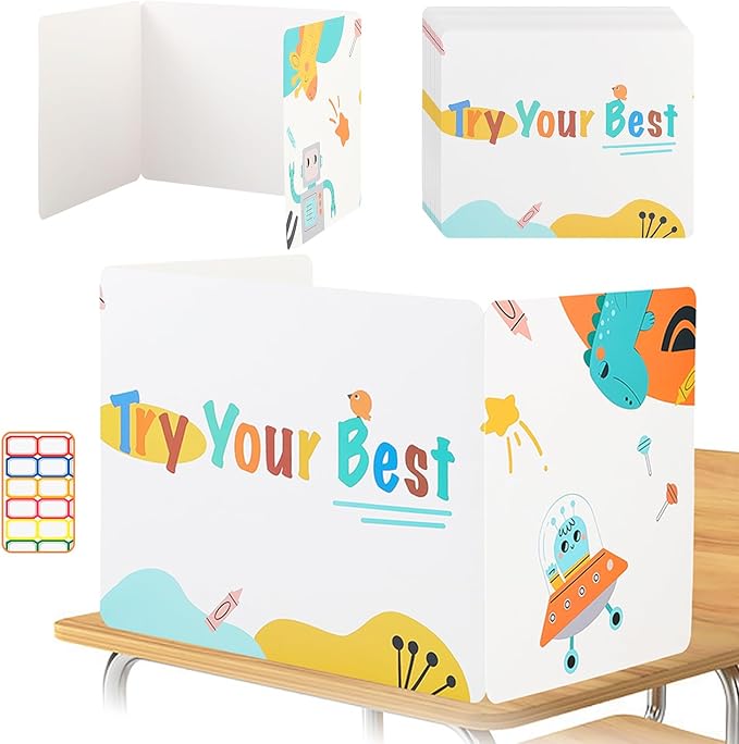 Privacy Boards for Student, 24 Pcs Desk Dividers for Students, Cardboard Privacy Folders, Privacy Shield Folder Boards, Classroom Divider Shield for School Teachers Home (Try Your Best, 24)