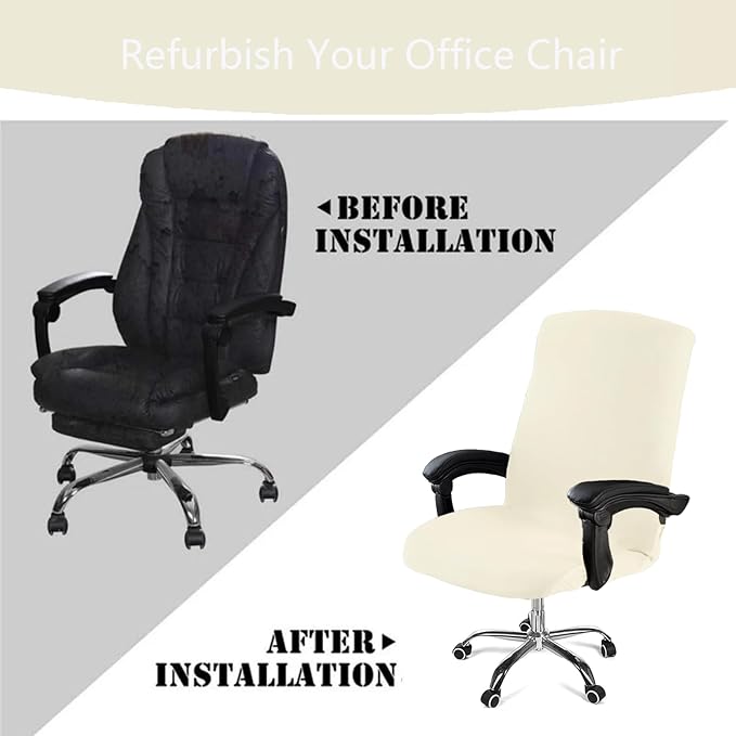 Office Chair Cover,Removable Desk Chair Cover with Zipper,Stretch Anti-dust Universal Rotating Office Seat Slipcover,Washable High Back Computer Seat Protector for Pets (Beige, Large)