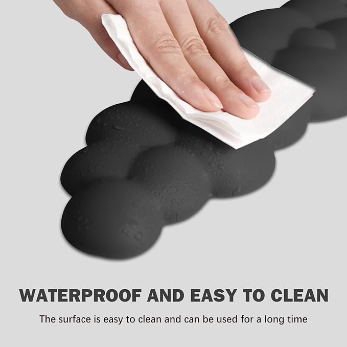 Cloud Keyboard Wrist Rest Pad Set,Enlarge PU Leather Memory Foam Wrist Cushion Support,Easy Typing Pain Relief,Mouse Wrist Rest Pad,Non-Slip Wrist Support for Home, Office,Black