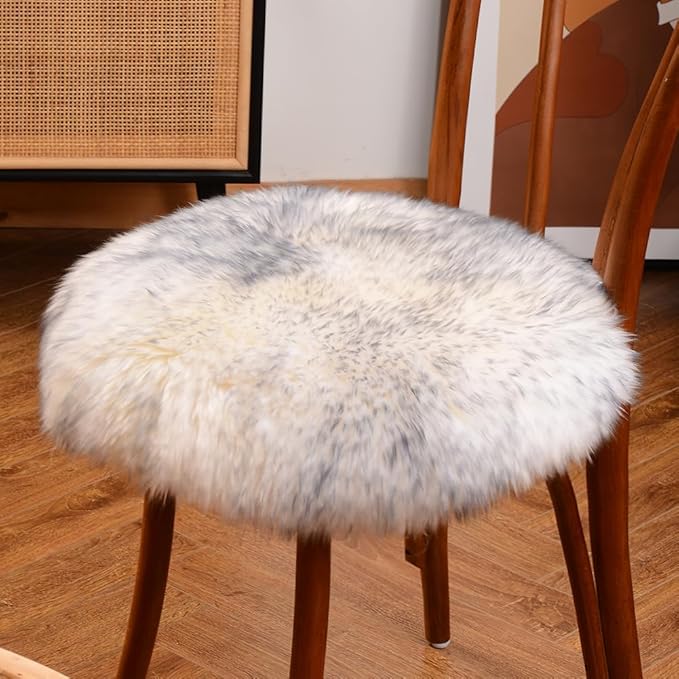 LLB Sheepskin Chair Pads - Office & Dining Room Chair Cushions (16.5" Round, Pack of 1), Grey