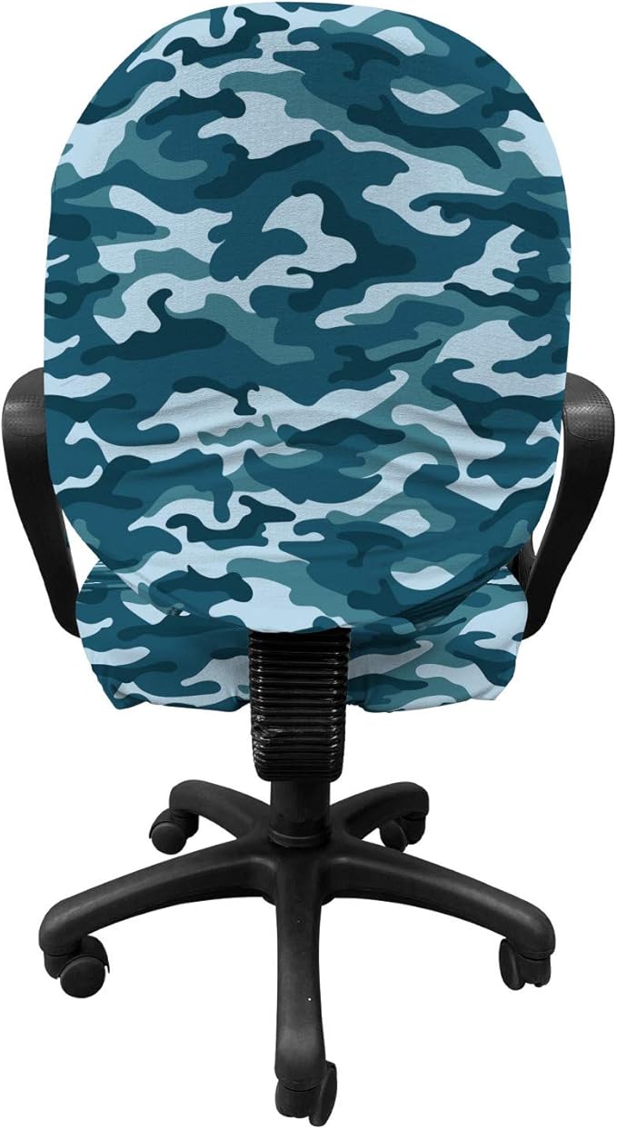 Ambesonne Camo Office Chair Slipcover, Camouflage Theme in Oceanic Colors Sea Water Inspired Illustration, Protective Stretch Decorative Fabric Cover, Standard Size, Slate Blue