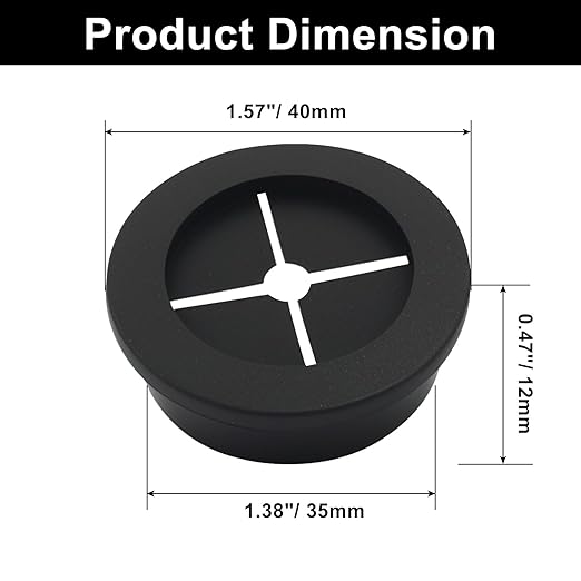 Hordion 2PCS Rubber Grommet 1-3/8 Inch (35mm), Desk Grommet Black Wire Hole Cover for Office Computer Desk Wire Cable Cord Organizer