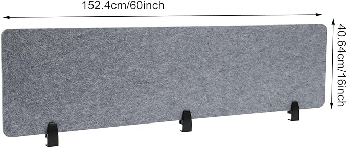 Acoustic Desk Divider, 2Pcs Tabletop Mounted Privacy Cubicle Panels, Clamp-On Polyester Fiber Felt Partition, Noise Reducing Office Partition for Workstation, Classroom, Study Area, 60 * 16in Grey