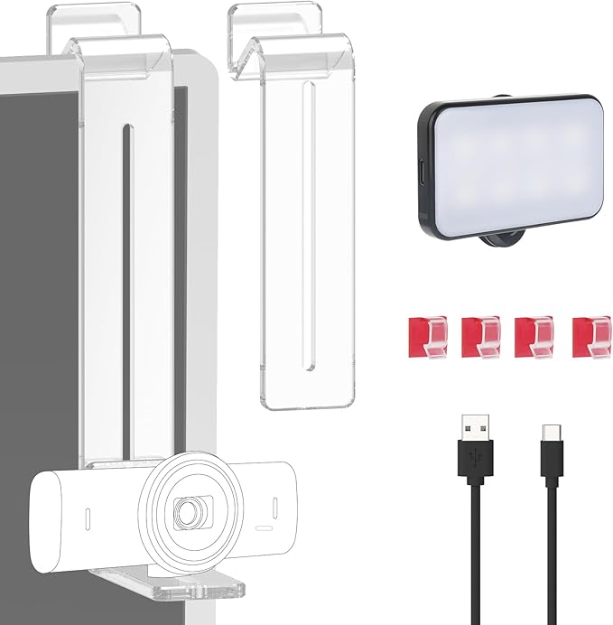 Center Screen/Middle Screen Webcam Mount with Video Conference Light, Position Webcam Anywhere on Monitor, Laptop Screen, Compatible with Logitech MX Brio, C920x, C922, C930 Webcams