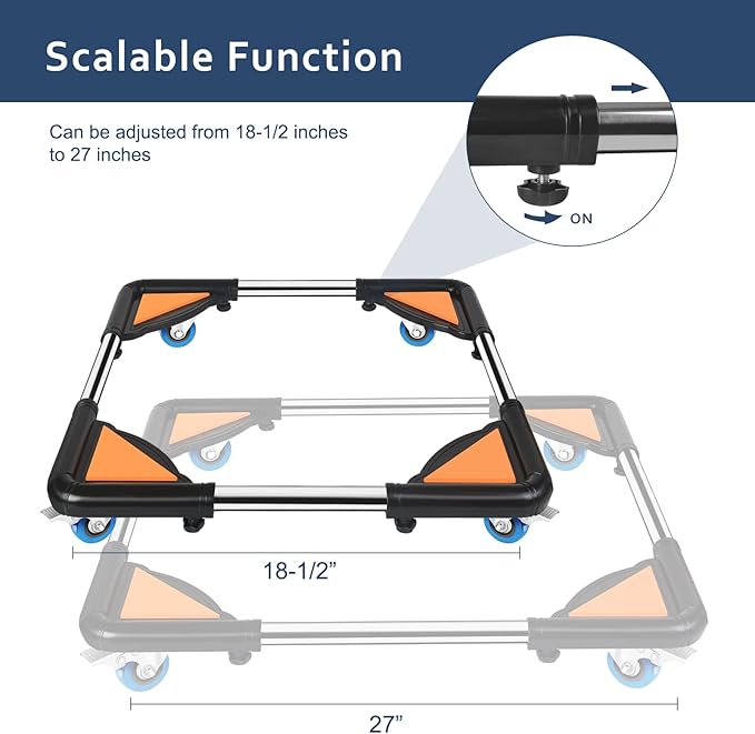 SPACECARE Mini Fridge Stand Mobile Roller, Adjustable Furniture Dolly with 4 Locking Wheels, Heavy Duty Washing Machine Base, Universal Appliance Pedestal for Dryer and Refrigerator- Black