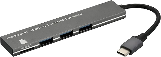 Ohm Denki USB Hub, 3 Ports, Micro SD Card Reader, USB Type-C Connector, PC-SH3PC08-H, 01-3976 OHM Aluminum