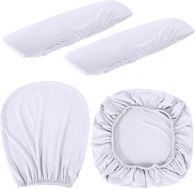 Tallew 4 Pcs Office Chair Covers Set Computer Universal Protective Stretchable Chair Seat Covers Desk Armrest Cover Pads Office Cushion Backrest for Rotating(Regular,White)