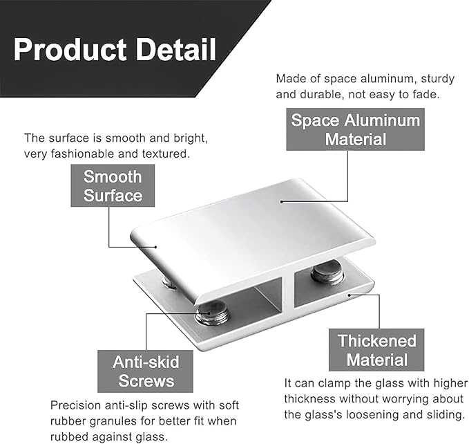 INCREWAY Glass Clamp, 12 Pack Adjustable Double Side Aluminum Alloy Glass Shelf Support Bracket, Glass Clip Clamp Holder for 10-12mm Thickness, 180 Degrees