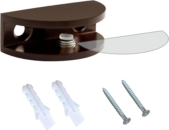 Dulles Glass Floating Shelf Brackets, Rounded Clamps Heavy Duty, Oil Rubbed Bronze, for Glass, Wood, Acrylic Wall Mounted Shelf Support. 1 Piece.
