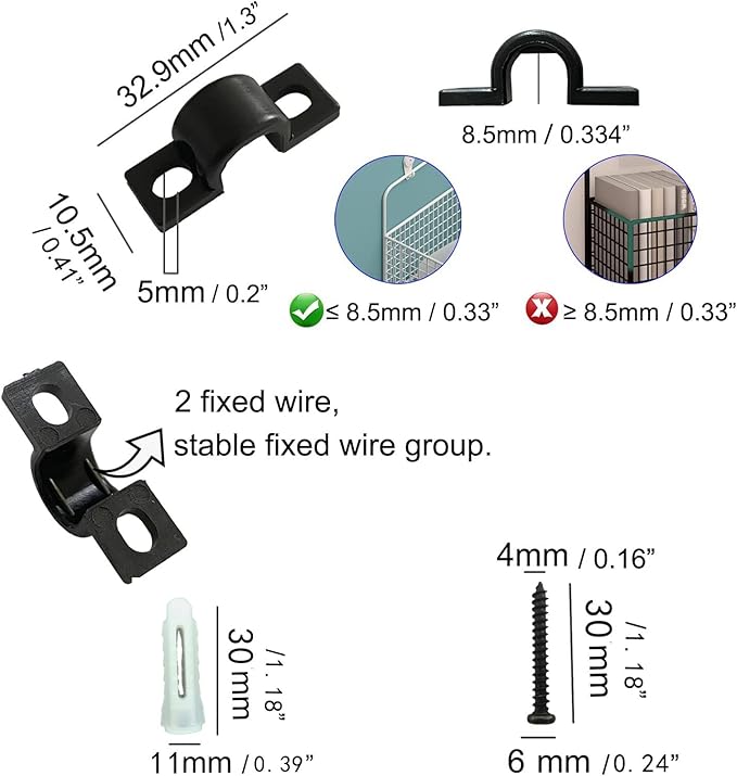 Wire Shelf Loop Clips 12Pcs Shelf Clips with Screws Expansion Tubes for Wire Shelving – Black