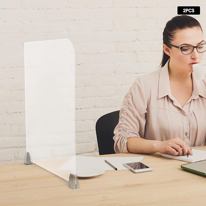 2-Piece Desk Dividers, 23" x 22" Desk Privacy Panels, Frosted Acrylic Office Partitions, Table Divider with Clamps, Privacy Dividers for Schools Office Call Centers Workstation
