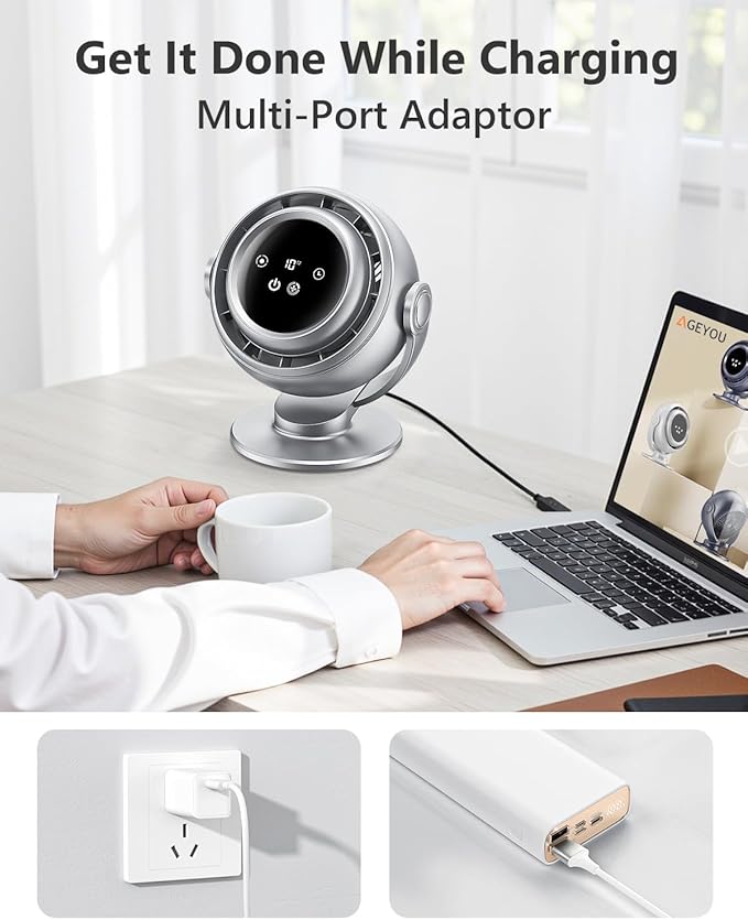 Desk Fan for Office, 90°Oscillating Fan with 6000mAh Rechargeable, 10 Speeds 4H Timer 270°Tilt Adjustment, 28dB Ultra-Quiet Portable Personal Table Fans, Gifts for Christmas Women Men Home