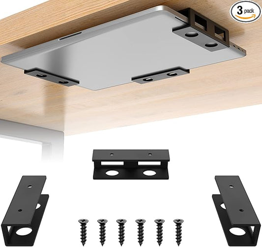 3 PCS Under Desk Laptop Mount with Anti-Scratch Felt Board Under Desk Laptop Holder Tray Durable Under Desk Shelf for Laptop Thick up to 1.15”
