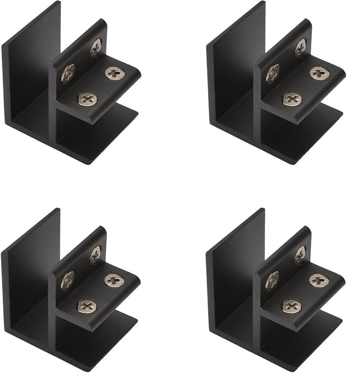 INCREWAY Glass Clamp, 4Pcs Adjustable 90 Degrees Clips, Aluminum Alloy Shelf Support Bracket, Holder Connector for 18-20mm Thick Glass, Black