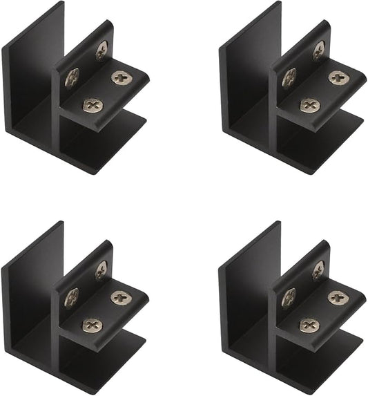 INCREWAY Glass Clamp, 4Pcs Adjustable 90 Degrees Clips, Aluminum Alloy Shelf Support Bracket, Holder Connector for 18-20mm Thick Glass, Black