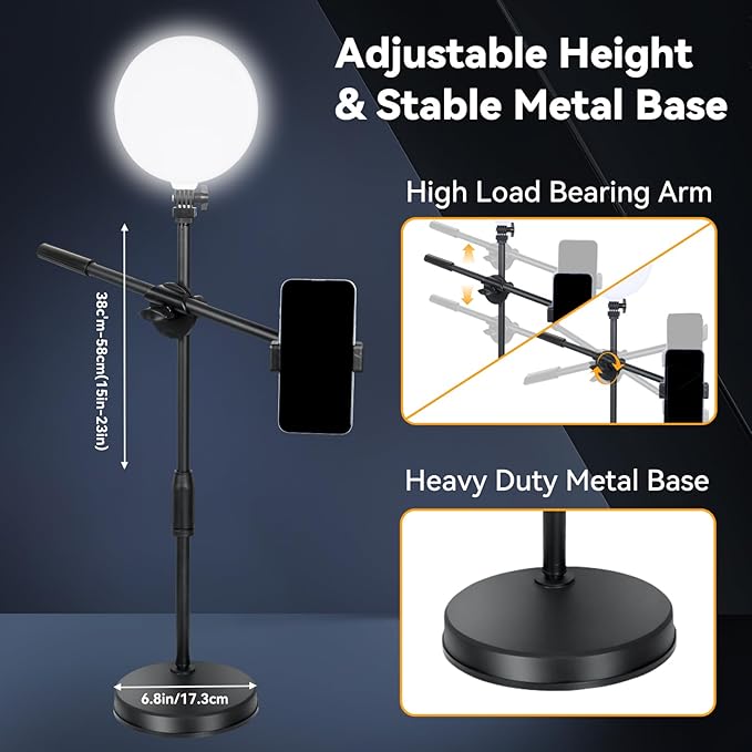 UTEBIT Zoom Lighting for Computer, Adjustable Desk Video Conference Lighting for Video Calls, Desk Ring Light with Stand and Phone Holder for Webcam, Home Office, Online Meetings, Live Streaming