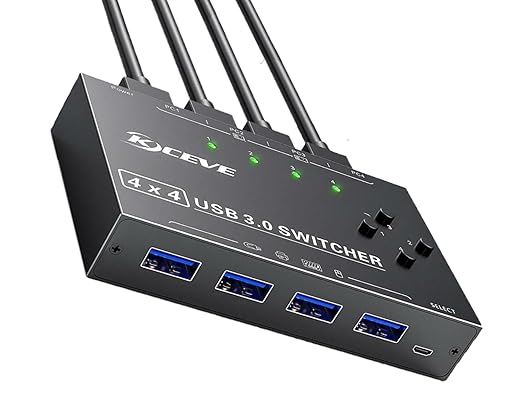 USB 3.0 Switch Selector 4 Computers, 4 Port USB KVM Switch for 4 PC Share 4 USB Devices for Keyboard Mouse Printer, Wired Remote and 4 USB 3.0 Cables Included