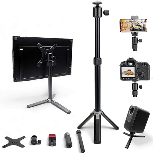 Kado Metal Portable Monitor Stand Tripod, 100x100mm 75x75mm Wall/Arm Mount Adapater Bracket Plate, 360° Ball Head and 1/4" Screw Compact for Phone, Tablet, Projector, Camera and Webcam