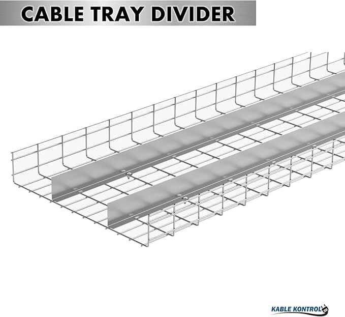 Kable Kontrol Stainless Steel Tray Divider – 4" H Tray Dividing and Cable Routing - Wire Mesh Tray Cable Management Rack Cable Basket, NEC Approved for Network, Fiber Optic, Cabling Accessory