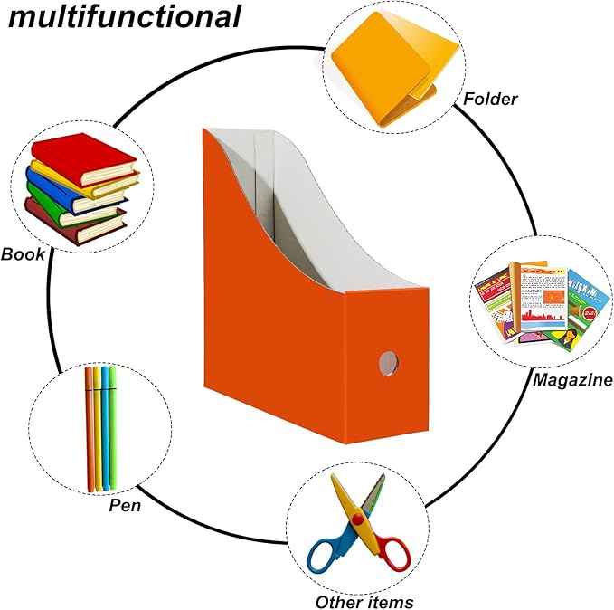 Limitliho Cardboard Magazine File Holder, Sturdy Book Bins for Classroom, Vertical File Folder Organizer, 10.6'' 10.2'' 3.5'' Inch Magazine Rack (Orange-Red, 24 Pack)