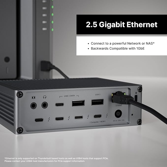 CalDigit TS5 Thunderbolt 5 Dock - 15 Port, 140W Charging, 80Gb/s TBT 5 x 4, USB-C 10Gb x 3, USB-A x2, 2.5Gb Ethernet, Dual 8K@60Hz Displays, SD & microSD UHS-II, 1m Braided Cable, Space Gray 240W PSU